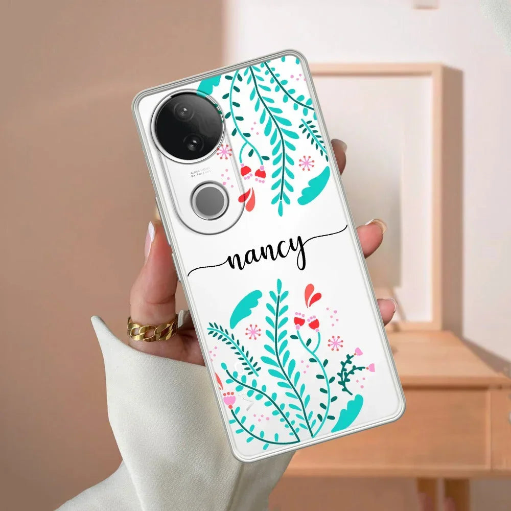 Blue Floral Customize Transparent Silicon Case For Vivo Y28s/ Y28e