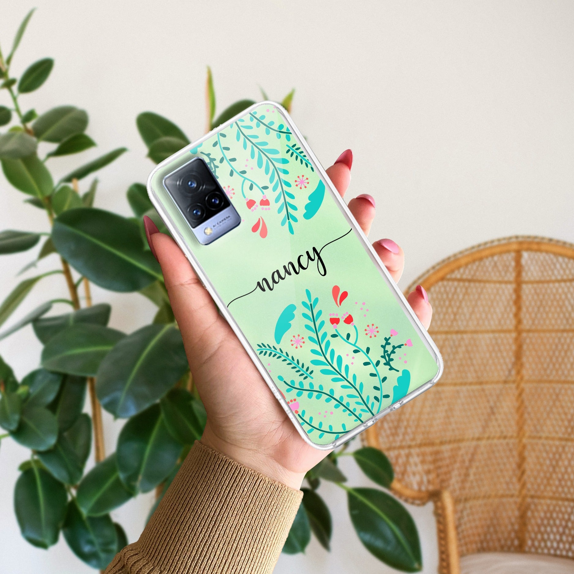 Blue Floral Customize Transparent Silicon Case For Vivo V21 5G