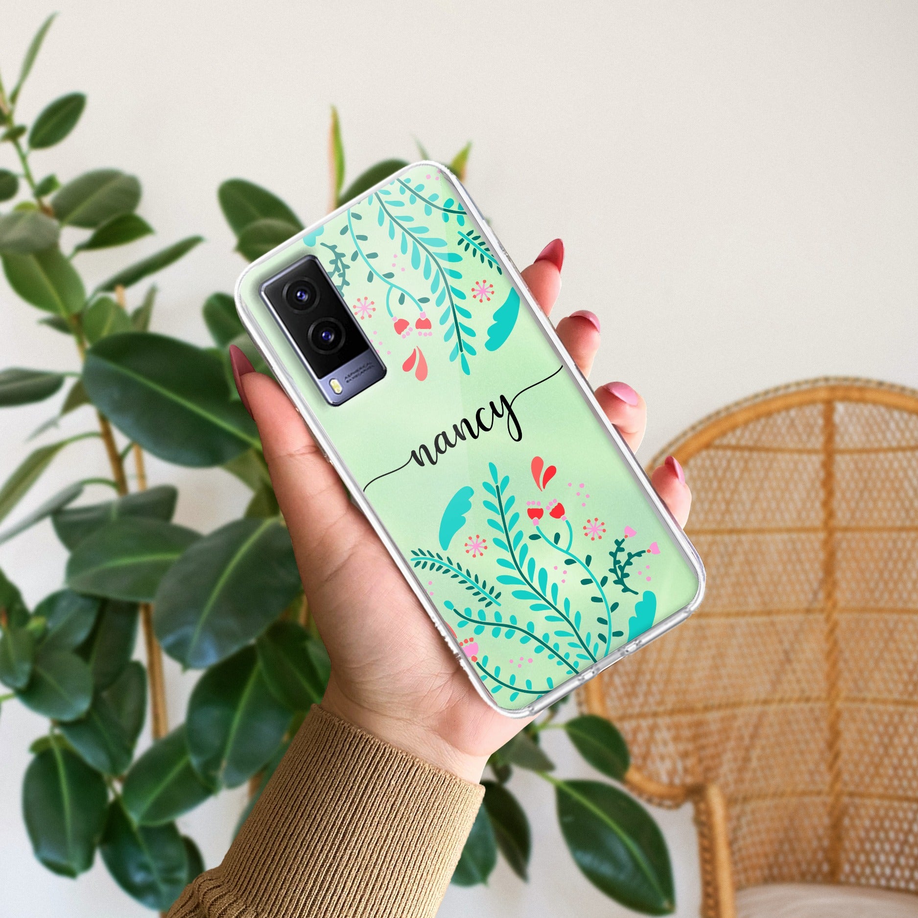 Blue Floral Customize Transparent Silicon Case For Vivo V21e 5G