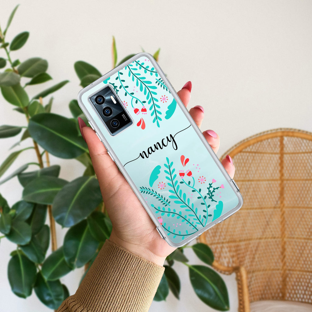 Blue Floral Customize Transparent Silicon Case For Vivo V23E