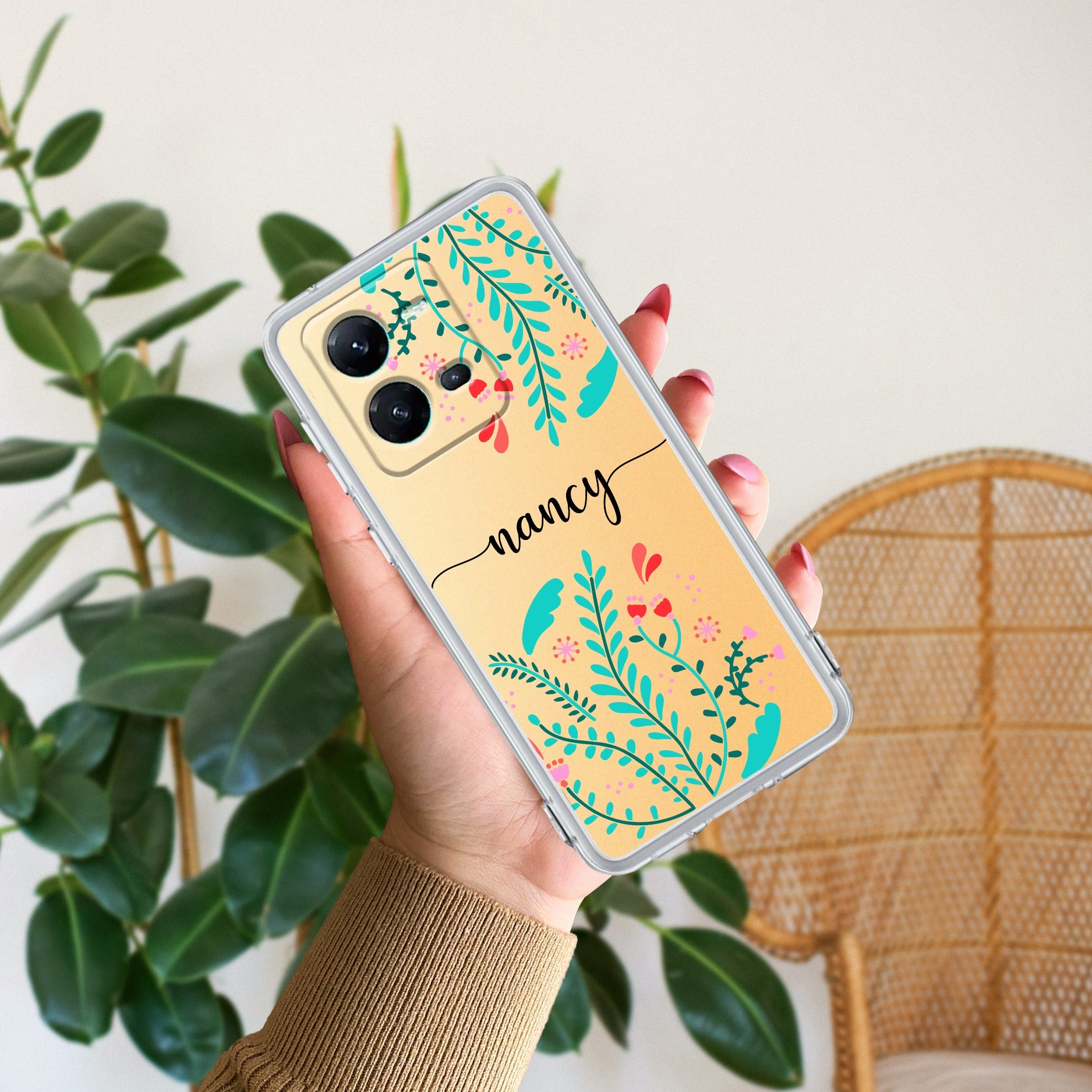 Blue Floral Customize Anti Yellow Case For Vivo V25