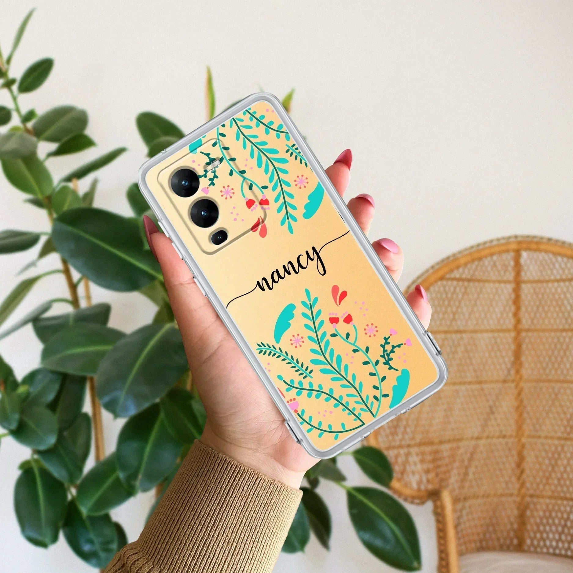 Blue Floral Customize Transparent Silicon Case For Vivo V25 Pro 5G