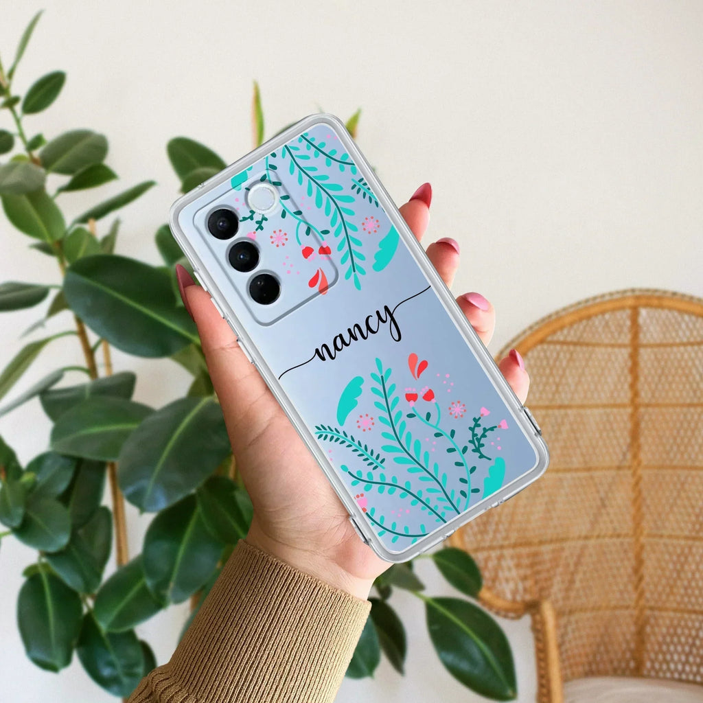 Blue Floral Customize Transparent Silicon Case For Vivo Y12G /Vivo Y12S