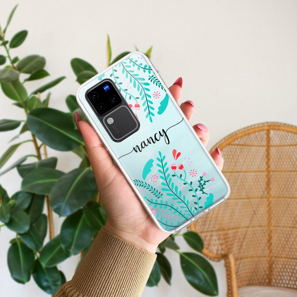 Blue Floral Customize Transparent Silicon Case For Vivo V30 Pro 5G