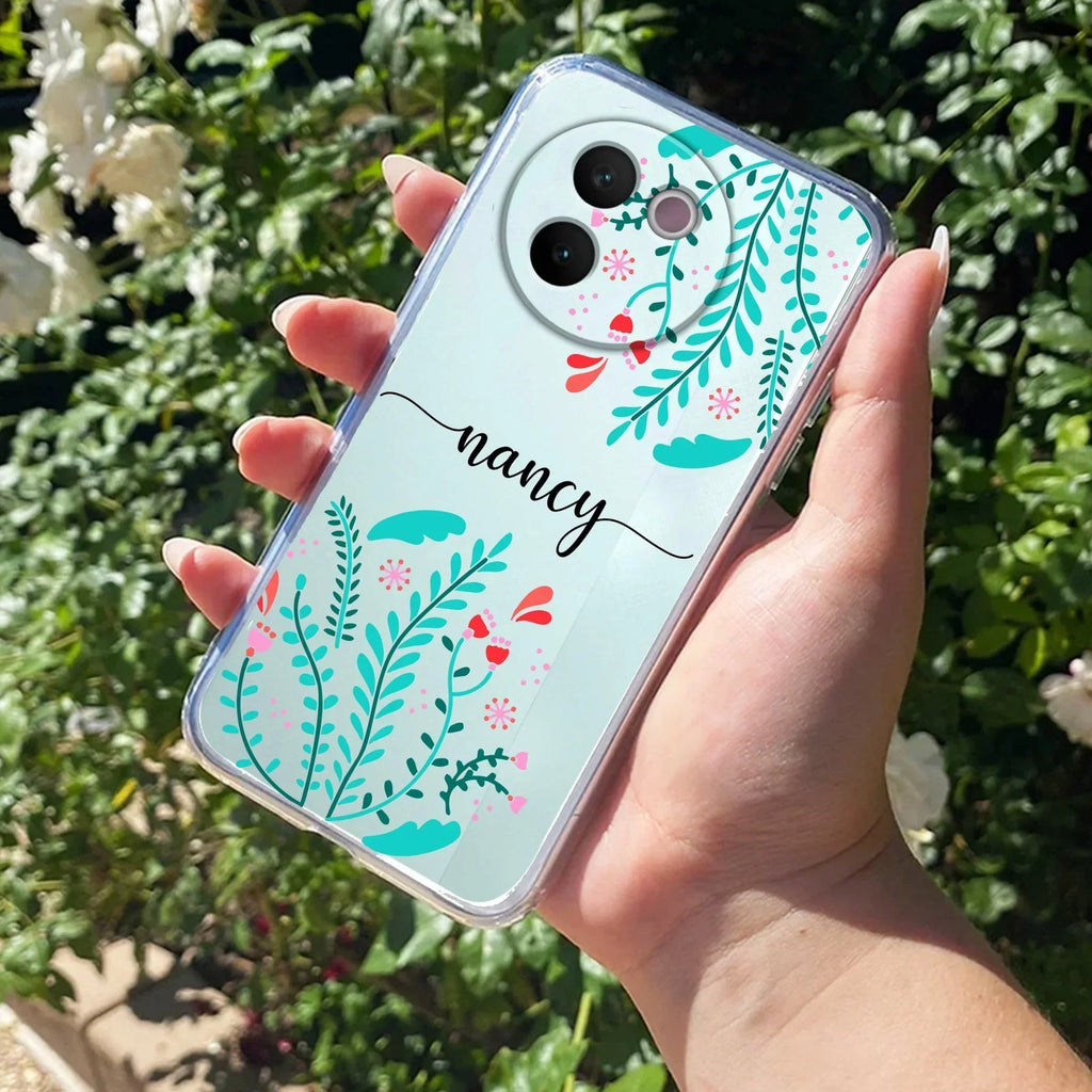 Blue Floral Customize Transparent Silicon Case For Vivo X90 5G