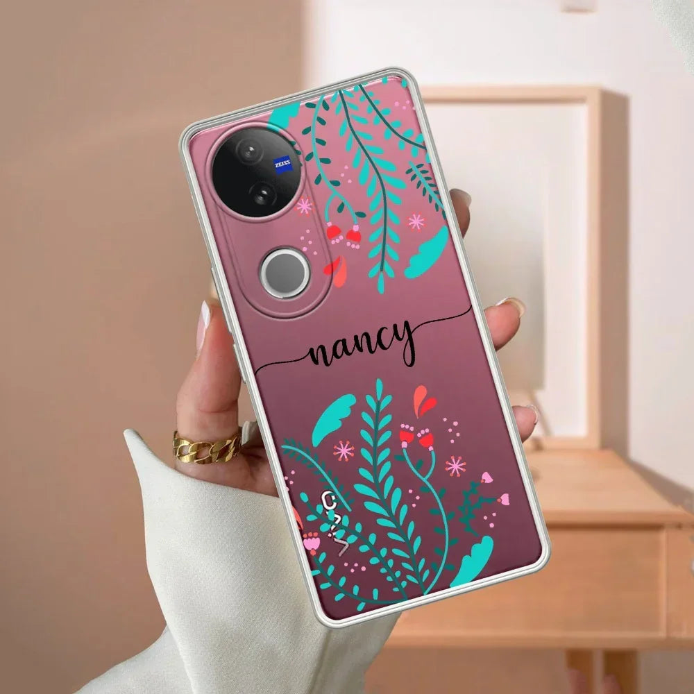 Blue Floral Customize Transparent Silicon Case For Vivo Y18 / Y18i