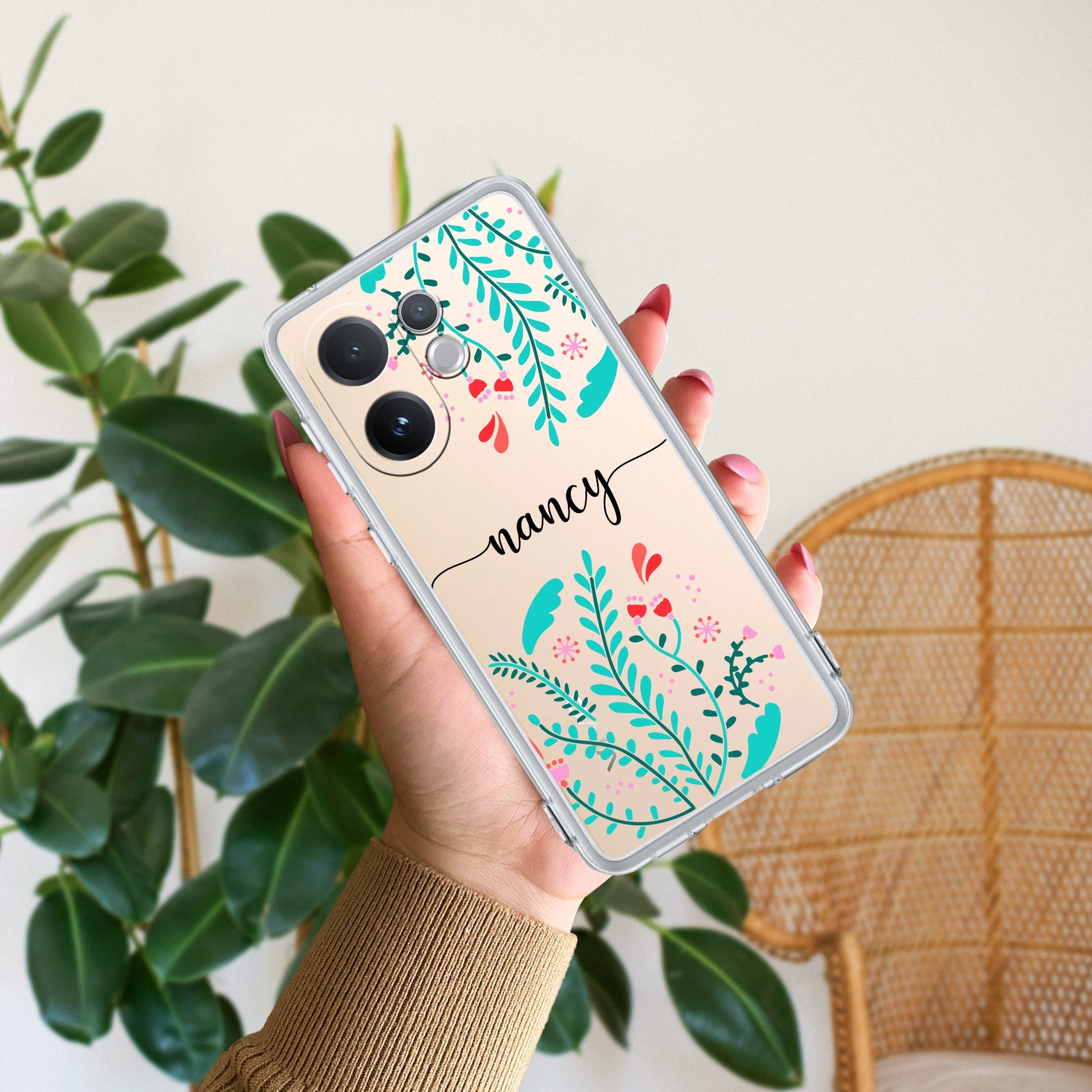Blue Floral Customize Transparent Silicon Case For Vivo V60 5G