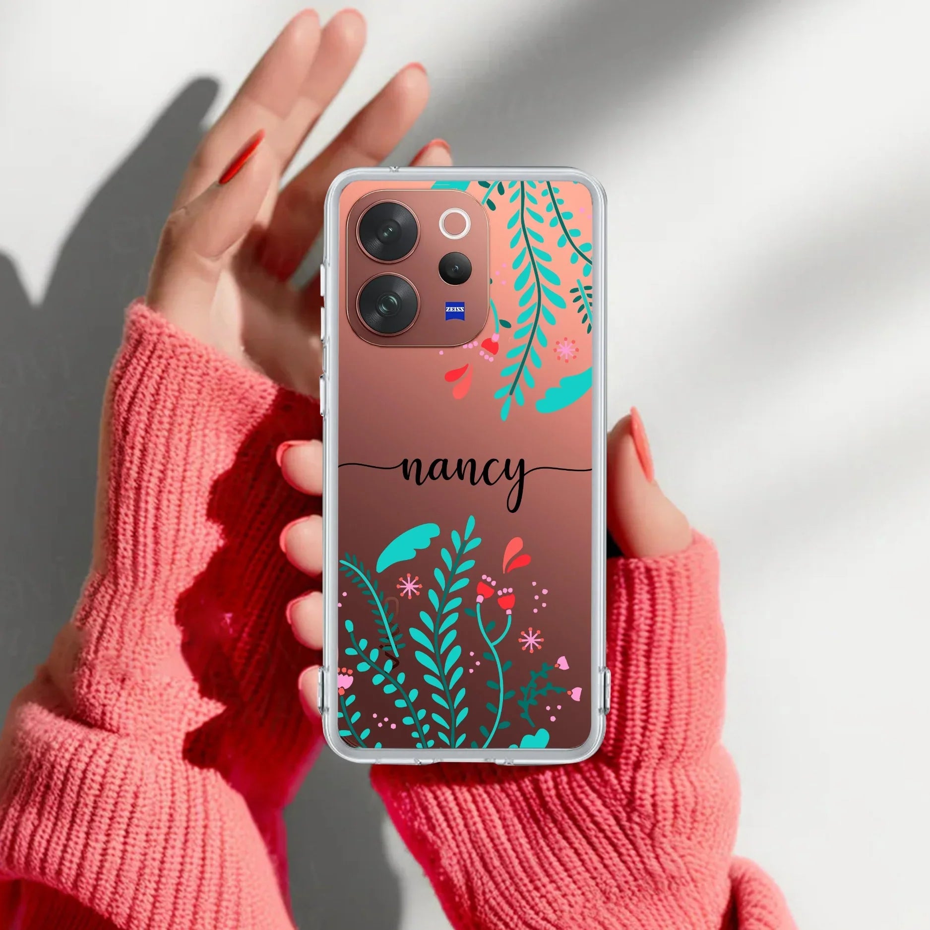 Blue Floral Customize Transparent Silicon Case For Vivo T4R 5G