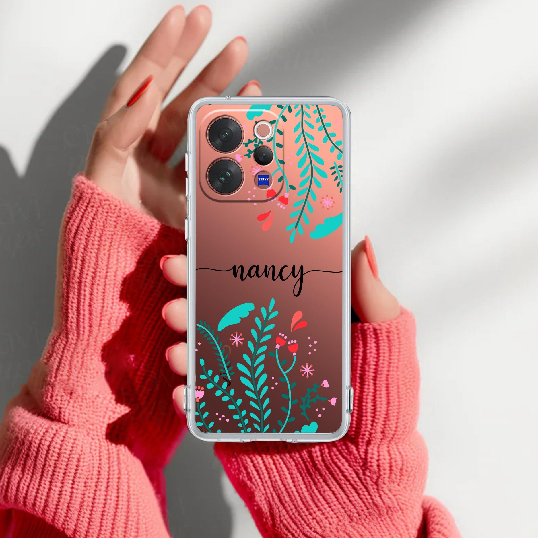 Blue Floral Customize Transparent Silicon Case For Vivo V70 Elite 5G