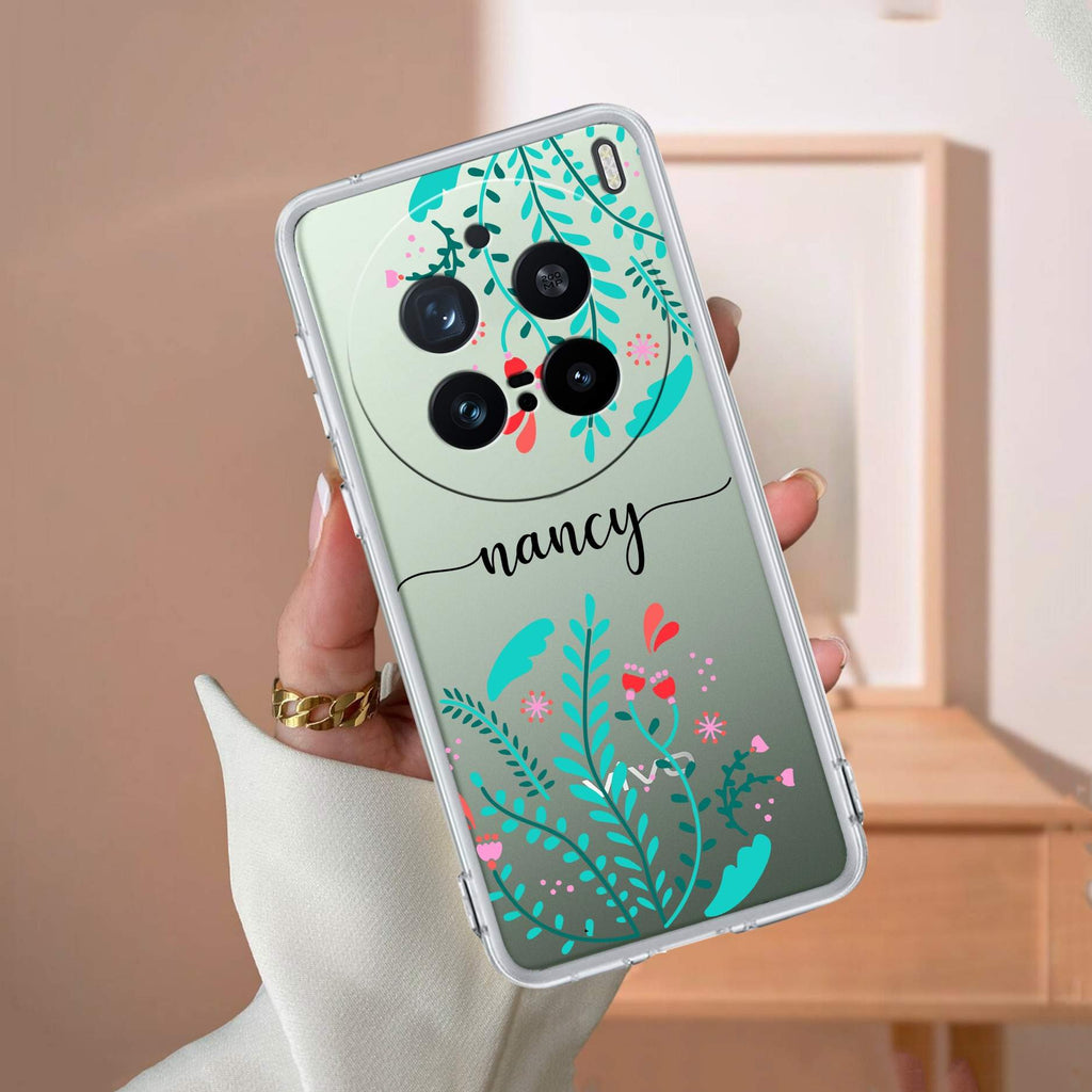Blue Floral Customize Transparent Silicon Case For Vivo X200 Pro 5G