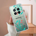 Blue Floral Customize Transparent Silicon Case For Vivo X200 Pro 5G