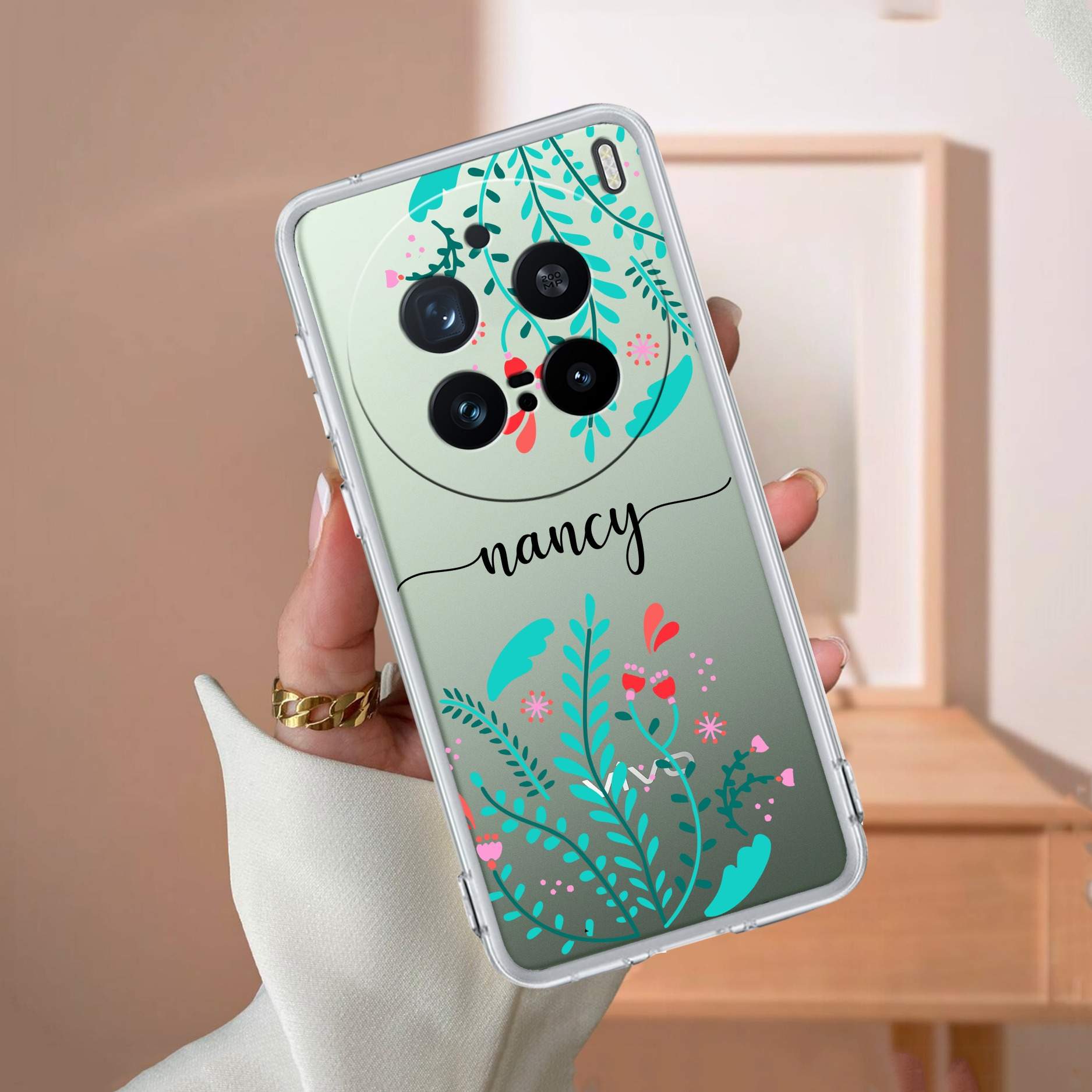 Blue Floral Customize Transparent Silicon Case For Vivo X200 Pro 5G