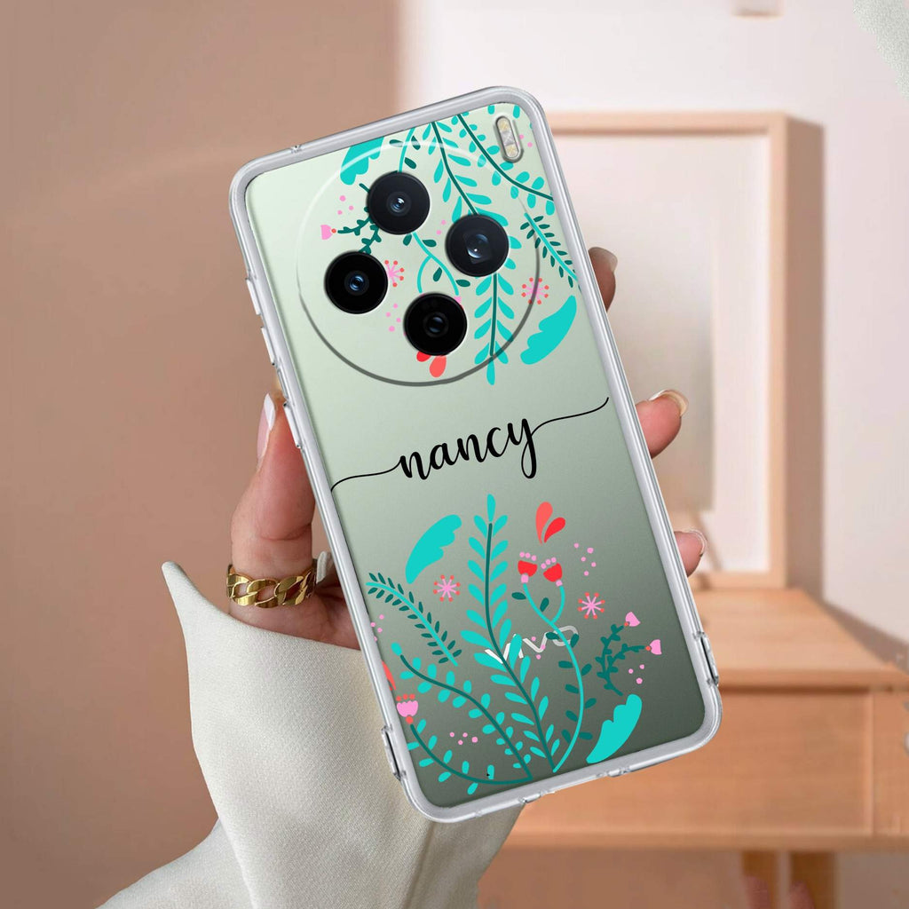 Blue Floral Customize Transparent Silicon Case For Vivo V60e 5G