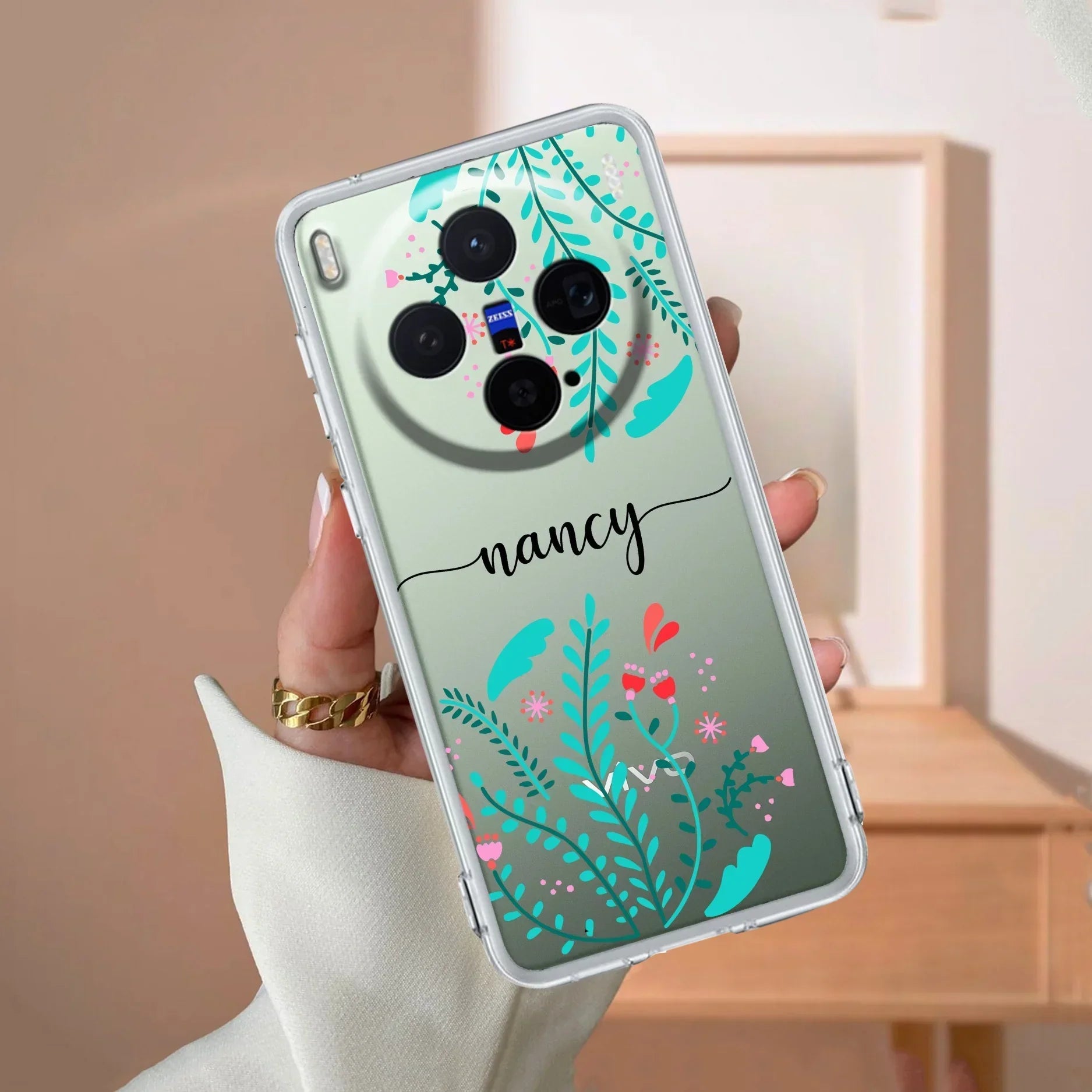 Blue Floral Customize Transparent Silicon Case For Vivo X300 Pro 5G