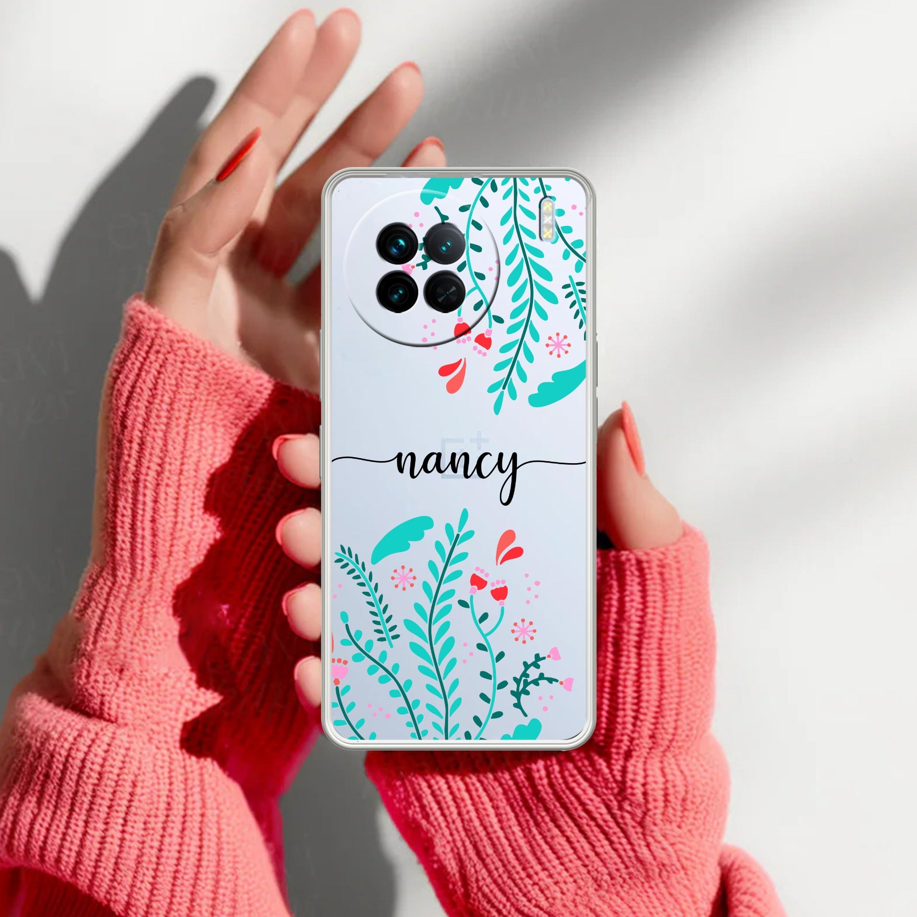 Blue Floral Customize Transparent Silicon Case For Vivo X90 5G