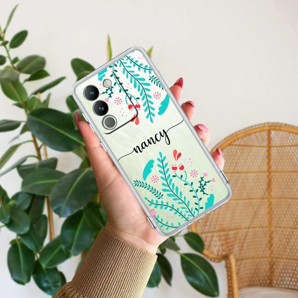 Blue Floral Customize Transparent Silicon Case For Vivo V50e 5G