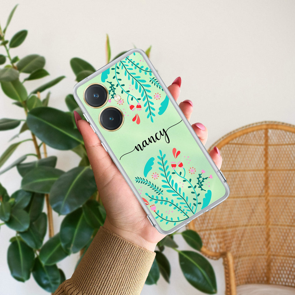 Blue Floral Customize Anti Yellow Case For Vivo Y27 4G