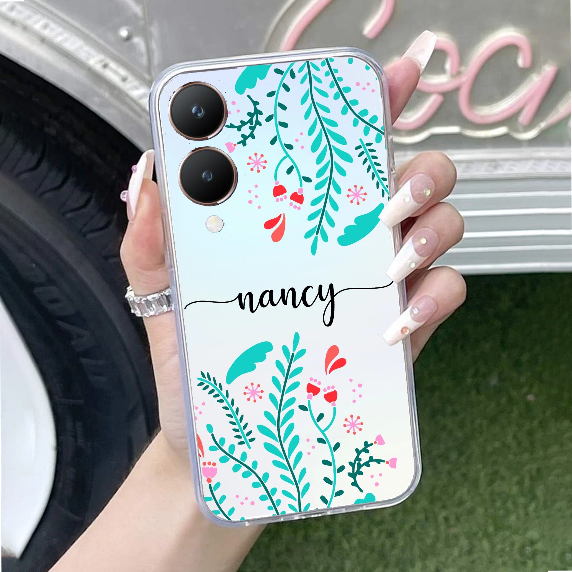Blue Floral Customize Transparent Silicon Case For Vivo Y28 5G