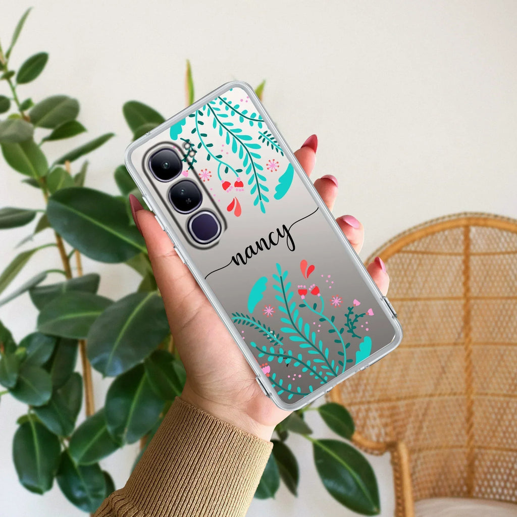 Blue Floral Customize Transparent Silicon Case For Vivo V40e 5G