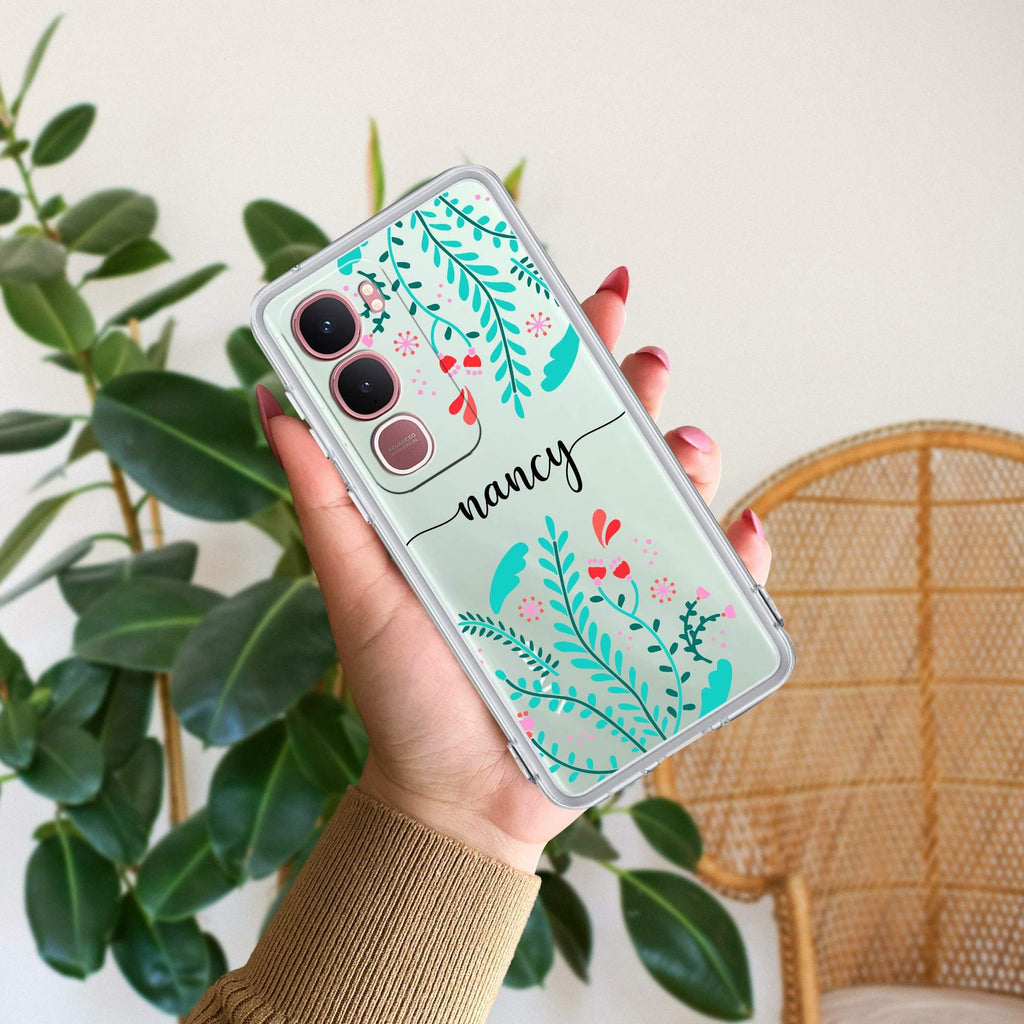 Blue Floral Customize Transparent Silicon Case For Vivo Y31 5G