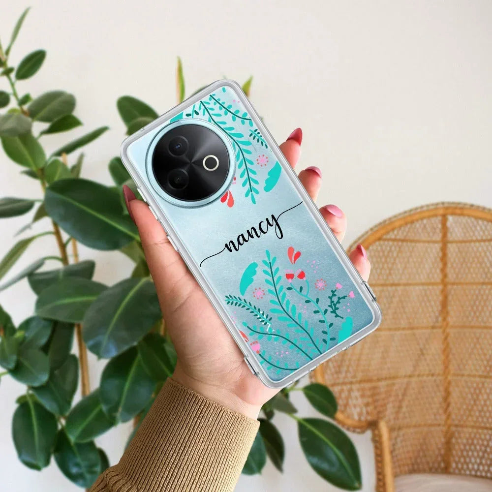 Blue Floral Customize Transparent Silicon Case For Vivo V29E 5G