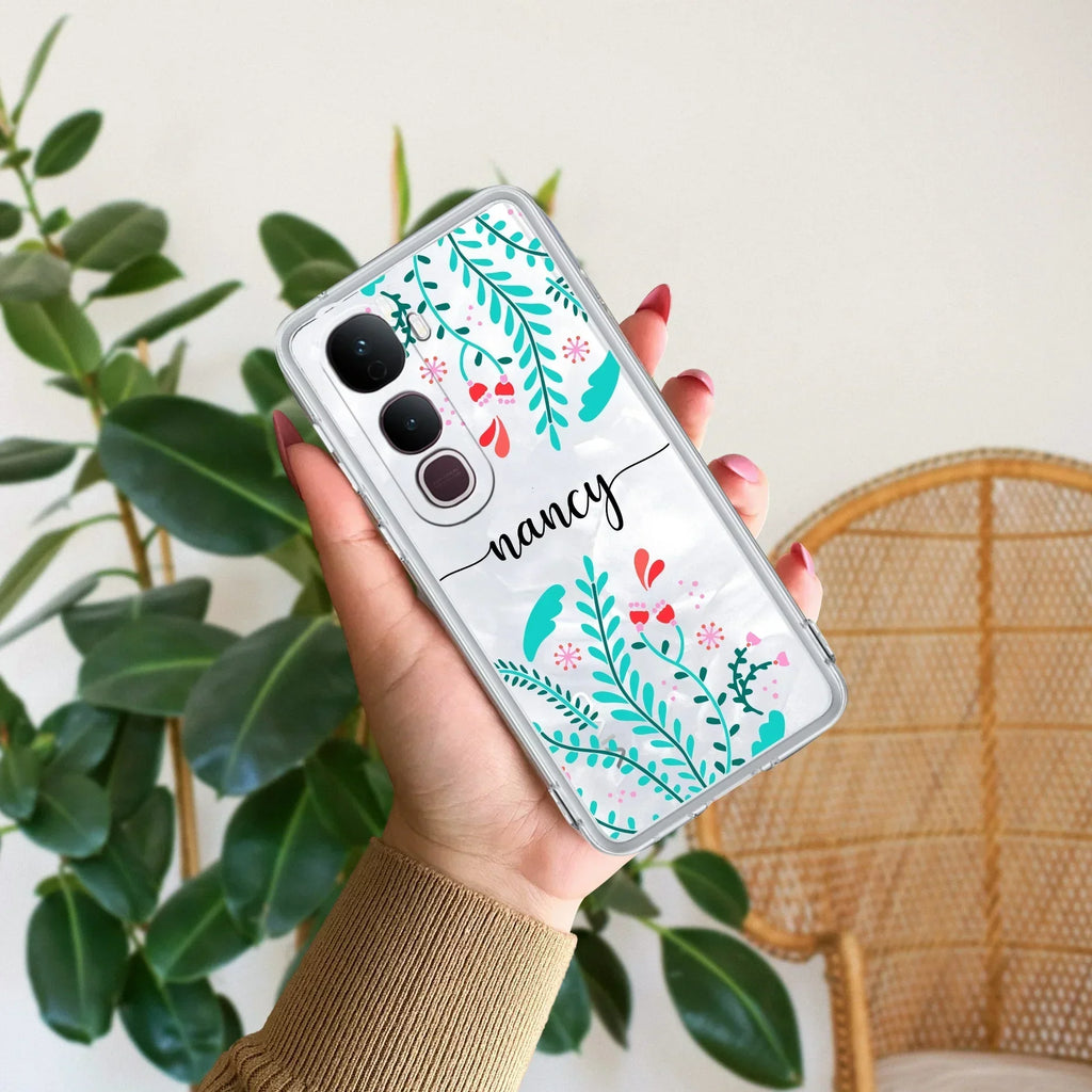 Blue Floral Customize Transparent Silicon Case For Vivo Y300 Plus 5G