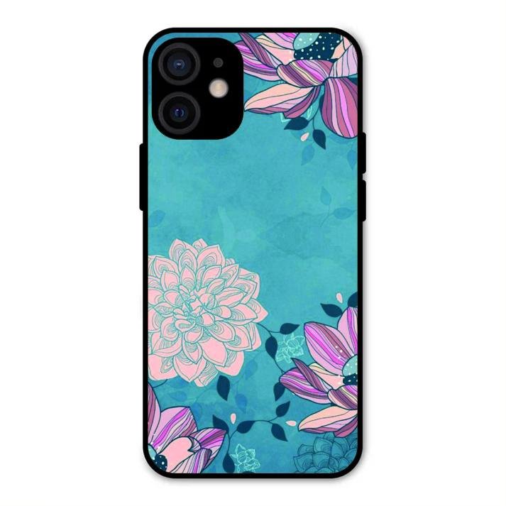 Blue Flower Glass Phone Cover for iPhone 12 mini