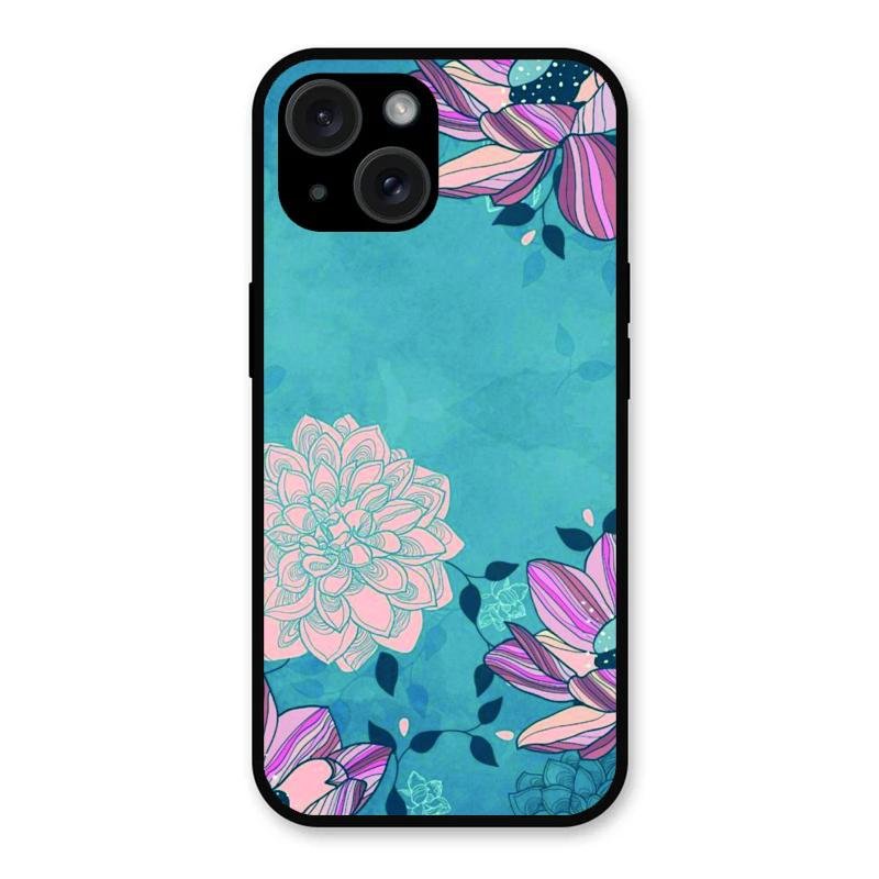 Blue Flower Glass Phone Cover for iPhone 15