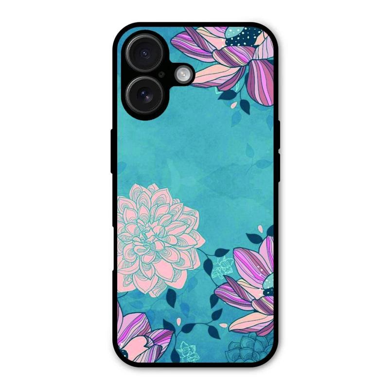 Blue Flower Glass Phone Cover for iPhone 16