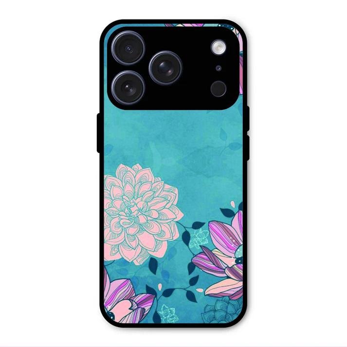 Blue Flower Glass Phone Cover for iPhone 17 Pro Max