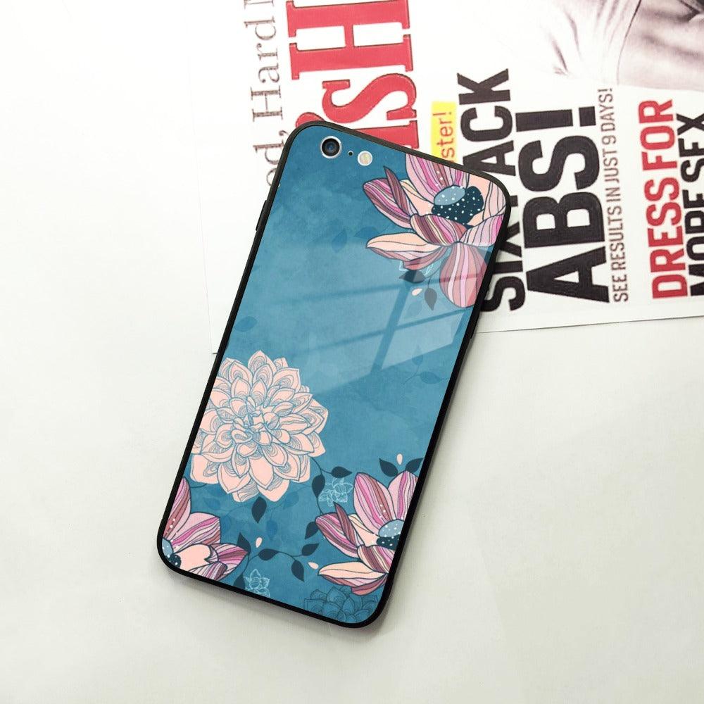 Blue Flower Glass Case Cover For iPhone