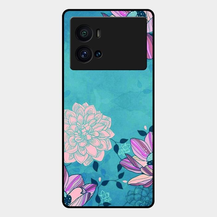 Blue Flower Glass Phone Cover for Iqoo 9 Pro 5G