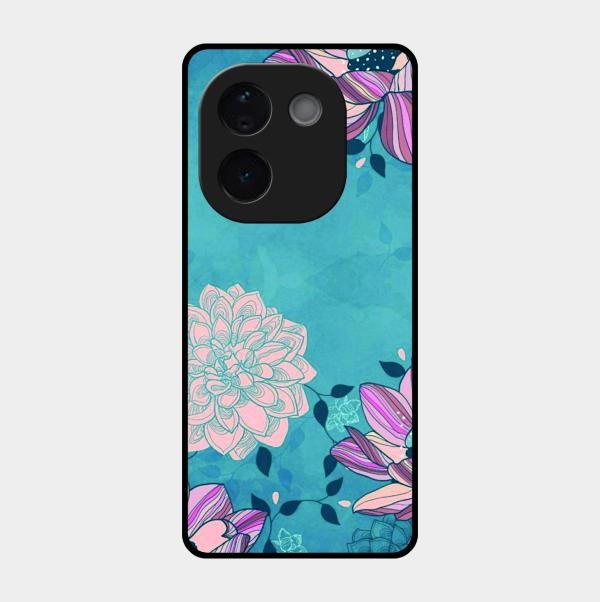 Blue Flower Glass Phone Cover for Iqoo Z9S Pro 5G