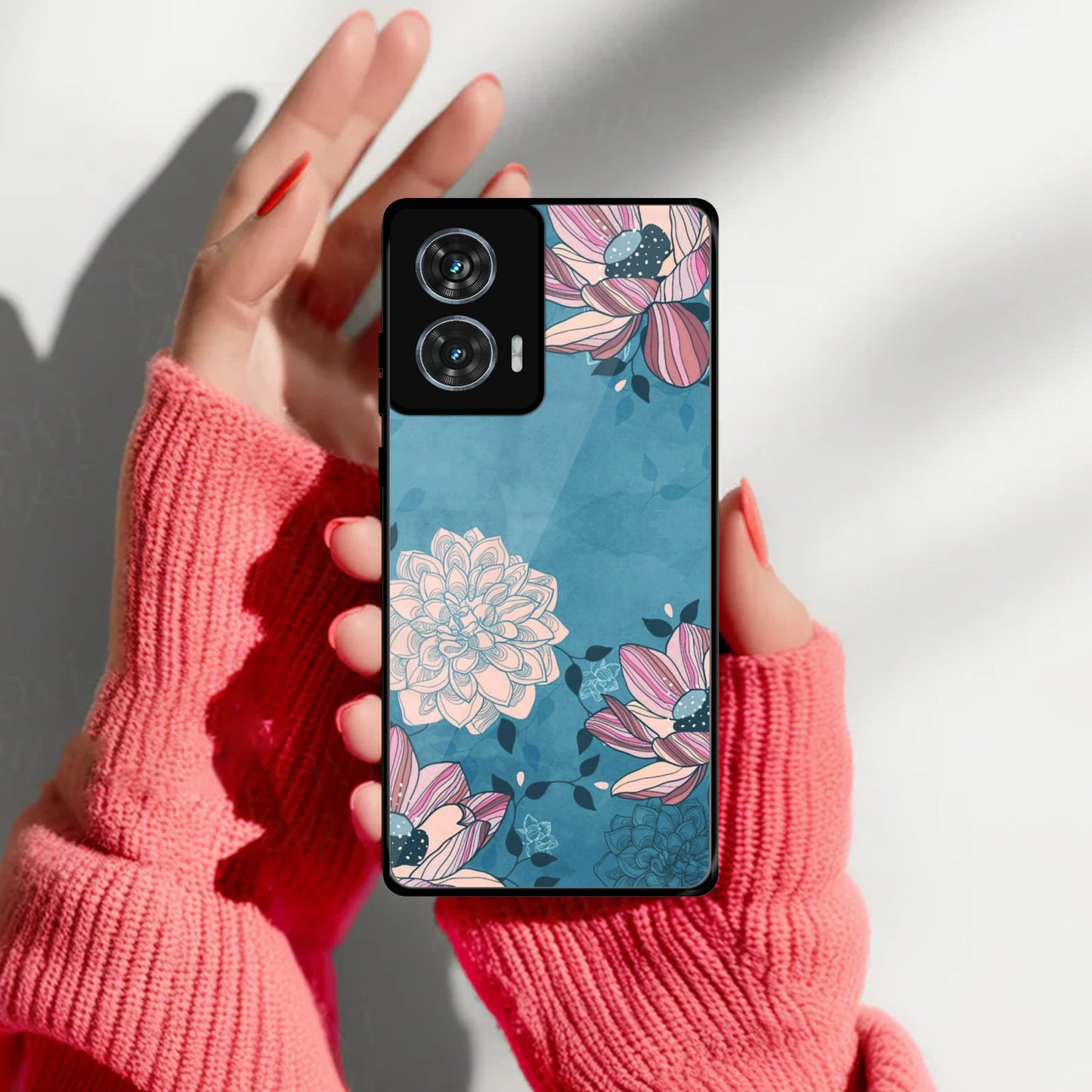 Blue Flower Glass Case Cover For Motorola