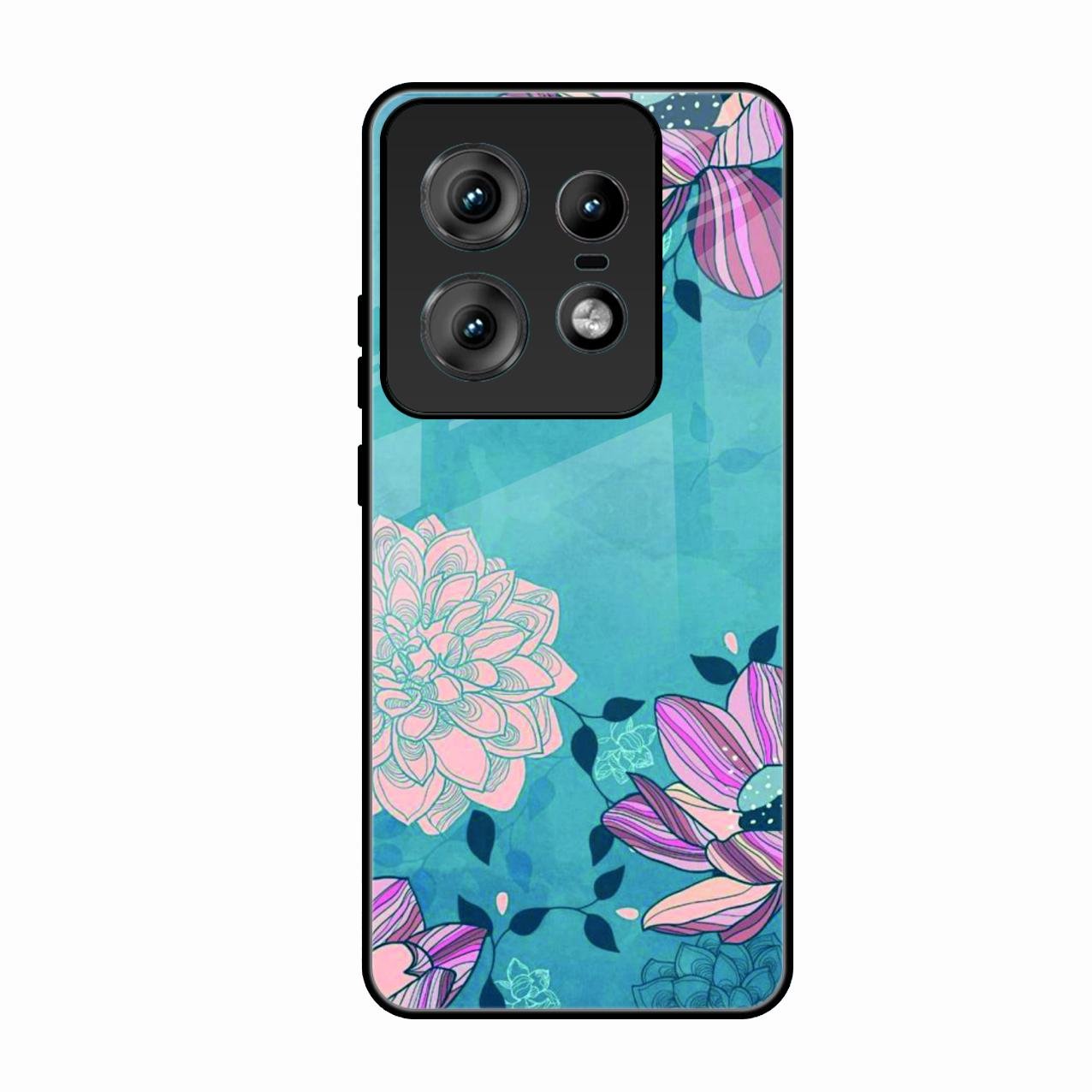 Blue Flower Glass Phone Cover for Motorola Edge 50 Pro