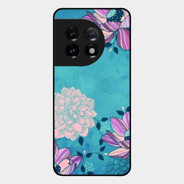 Blue Flower Glass Phone Cover for Oneplus 11 5G