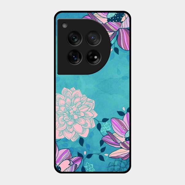 Blue Flower Glass Phone Cover for Oneplus 12 5G