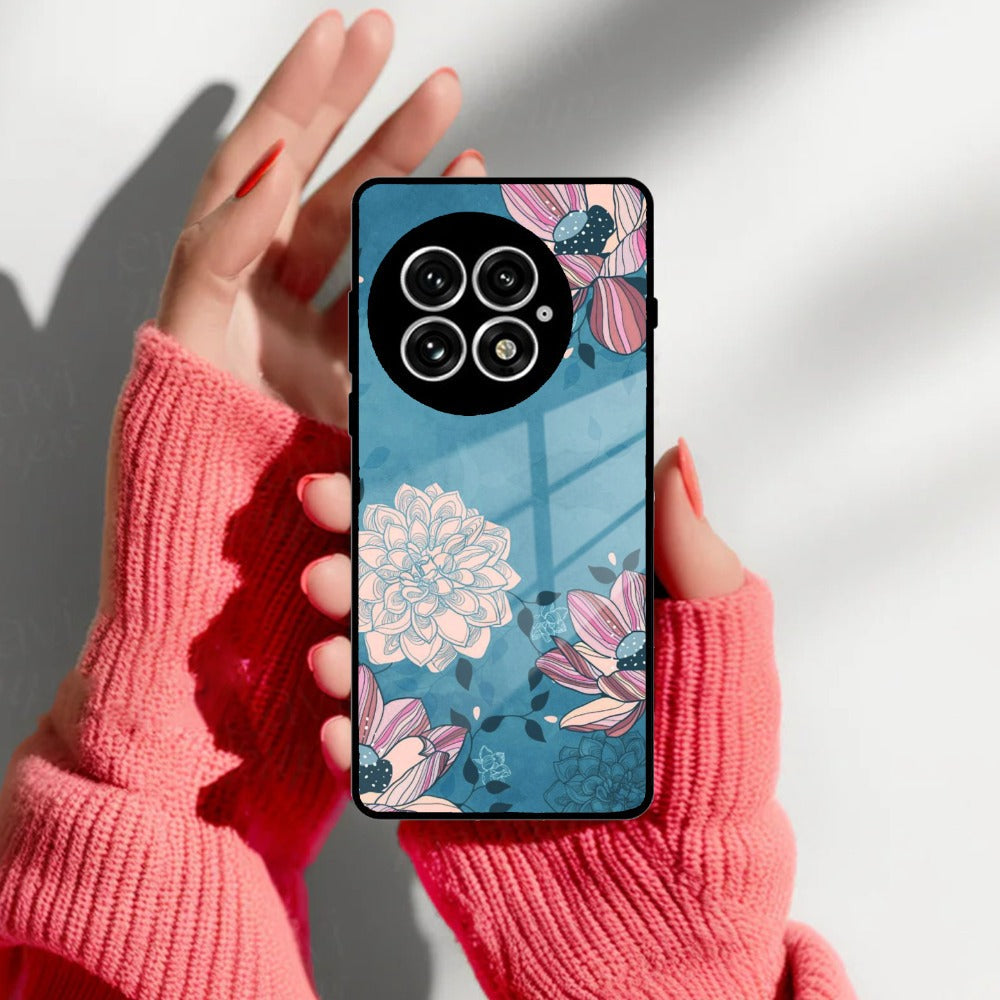 Blue Flower Glass Phone Cover for OnePlus