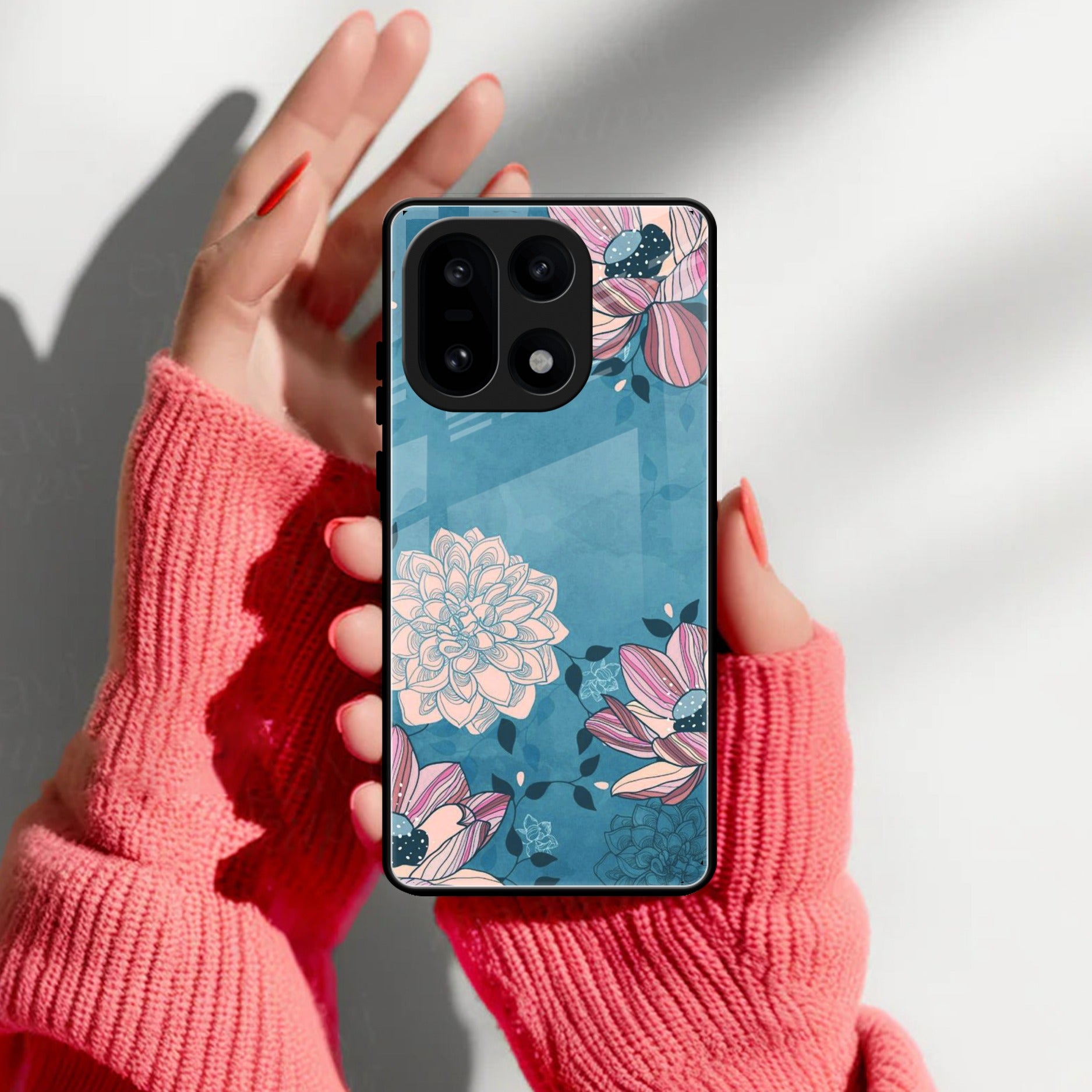 Blue Flower Glass Phone Cover for OnePlus 15 5G