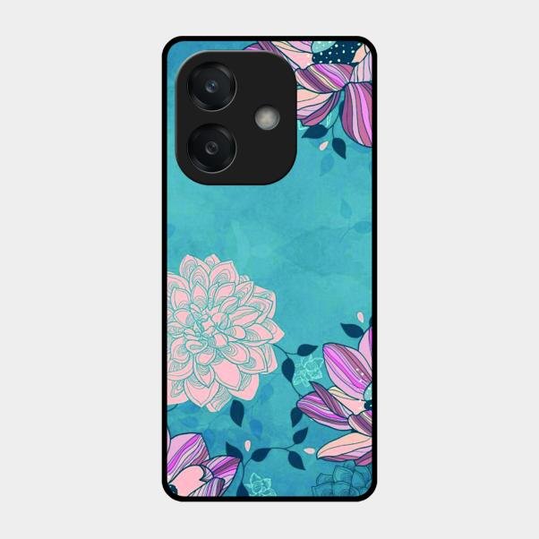 Blue Flower Glass Phone Cover for Oppo A3X 5G