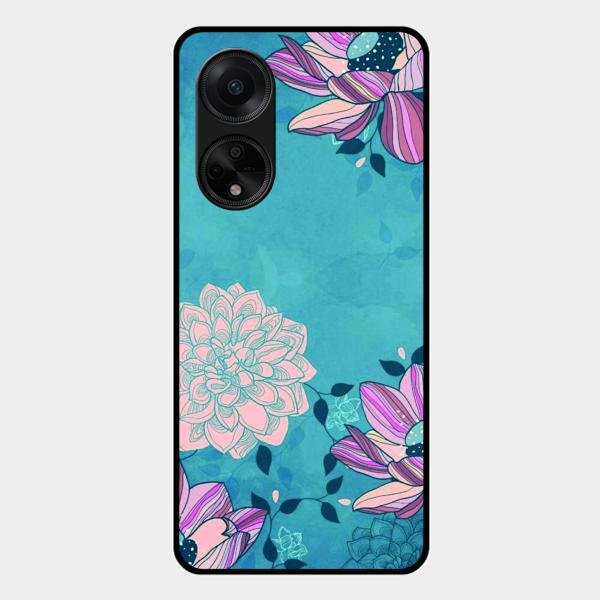Blue Flower Glass Phone Cover for Oppo F23 5G