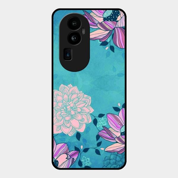 Blue Flower Glass Phone Cover for Oppo Reno 10 Pro Plus 5G