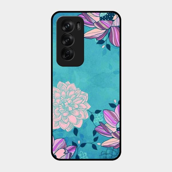Blue Flower Glass Phone Cover for Oppo Reno 12 Pro 5G
