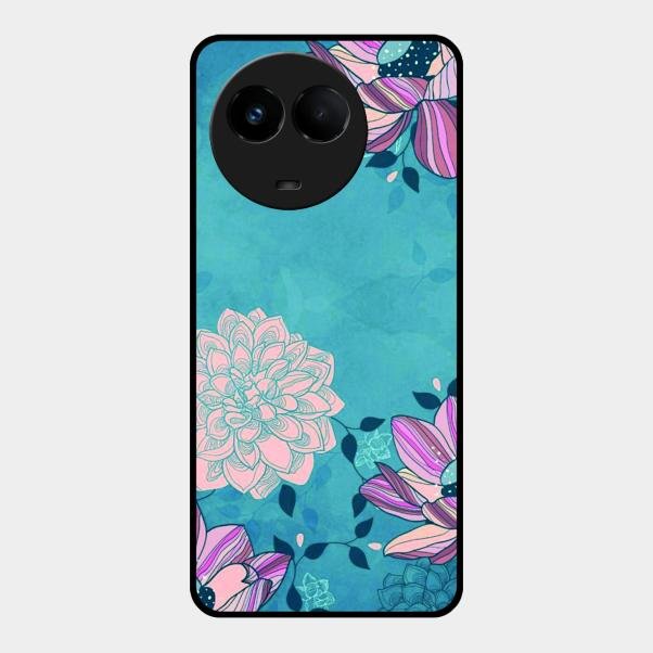 Blue Flower Glass Phone Cover for Realme 11X 5G