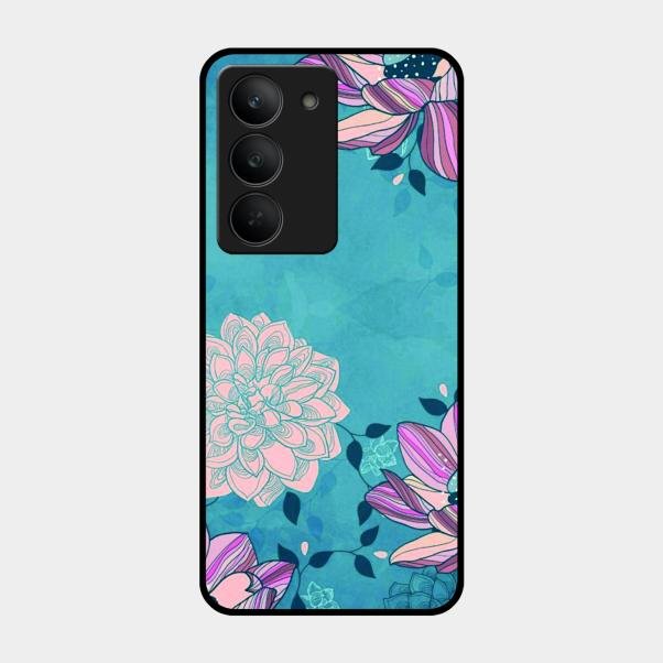 Blue Flower Glass Phone Cover for Realme 14X 5G