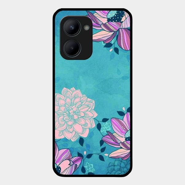 Blue Flower Glass Phone Cover for Realme C33 2023