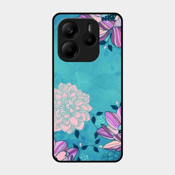 Blue Flower Glass Phone Cover for Redmi Note 14 Se 5G