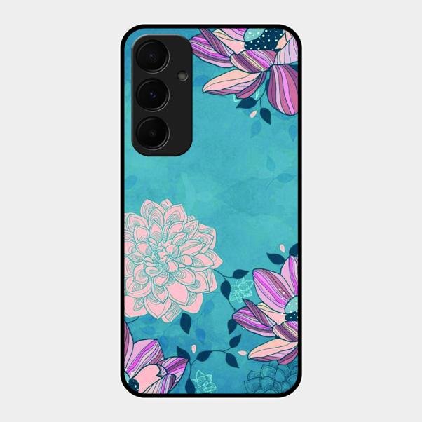 Blue Flower Glass Phone Cover for Samsung Galaxy A35 5G