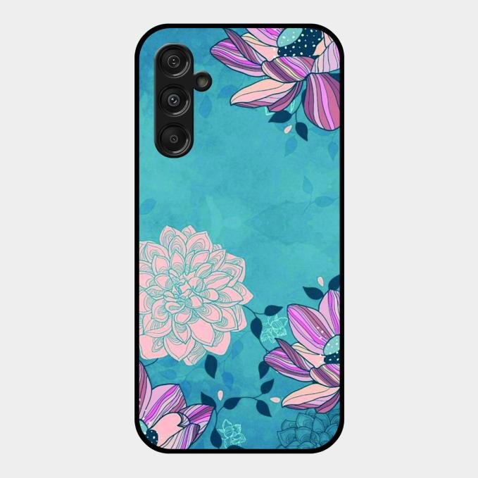 Blue Flower Glass Phone Cover for Samsung Galaxy M34 5G