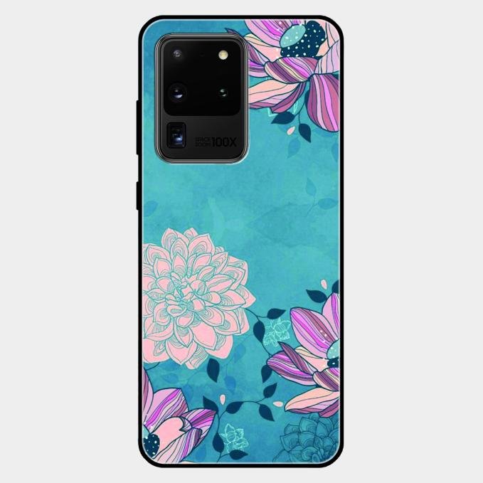 Blue Flower Glass Phone Cover for Samsung Galaxy S20 Ultra